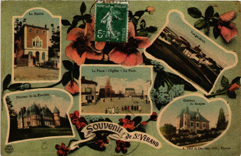 Carte postale ancienne Saint-Verand - La Mairie Chateau de la Flachere Vue générale à Saint-Vérand