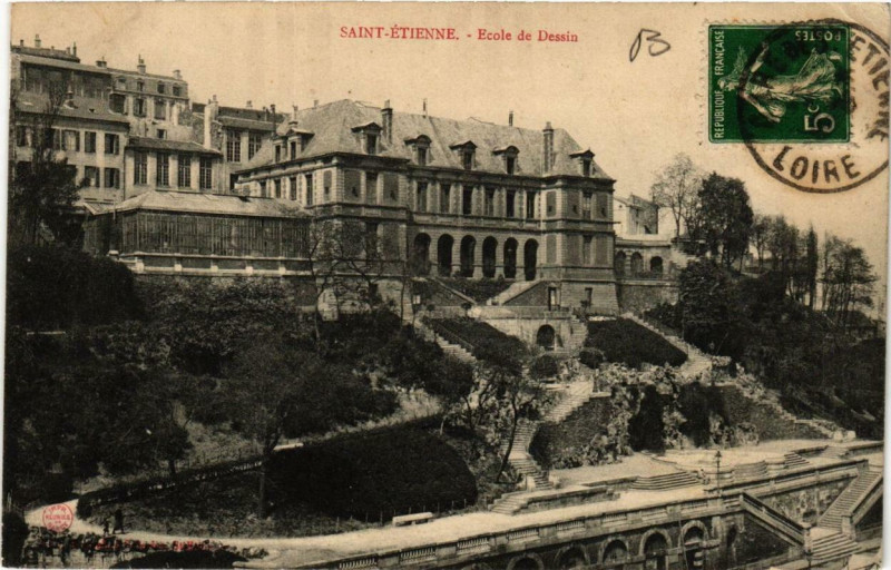 Carte postale ancienne Saint-Etienne Ecole de Dessin à Saint-Étienne