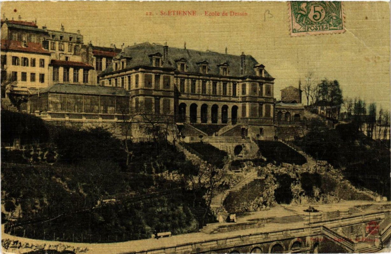 Carte postale ancienne Saint-Etienne Ecole de Dessin à Saint-Étienne