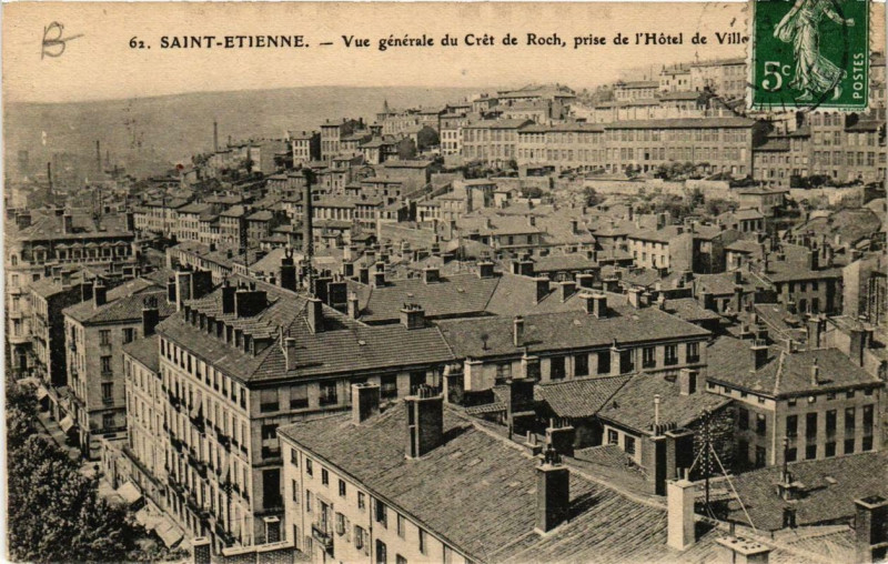 Carte postale ancienne Saint-Etienne Vue générale du Crét de Roch à Saint-Étienne