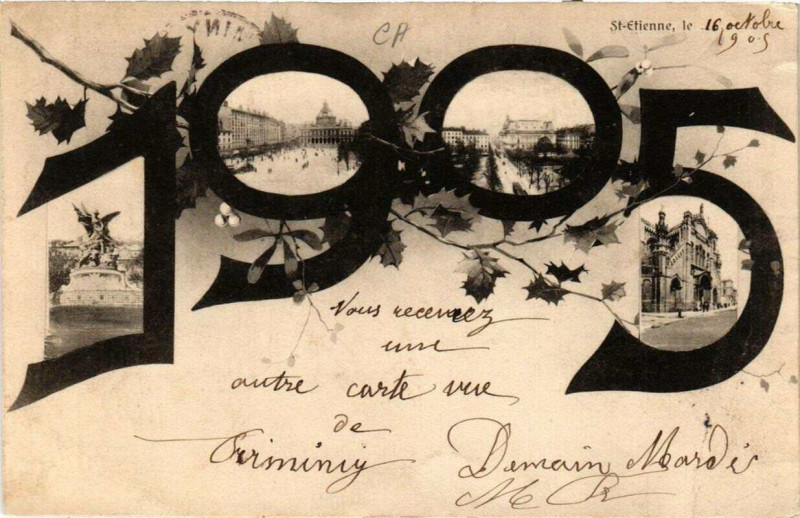 Carte postale ancienne Saint-Etienne Souvenir à Saint-Étienne