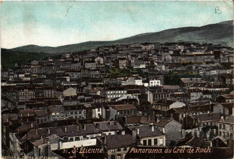 Carte postale ancienne Saint-Etienne Panorama du Crét de Roch à Saint-Étienne