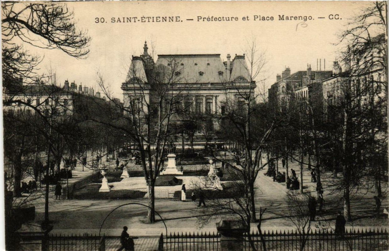 Carte postale ancienne Saint-Etienne Préfecture et Place Marengo à Saint-Étienne