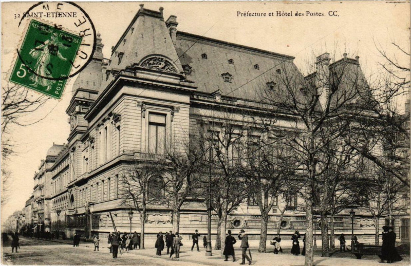 Carte postale ancienne Saint-Etienne Préfecture et Hotel des Postes à Saint-Étienne