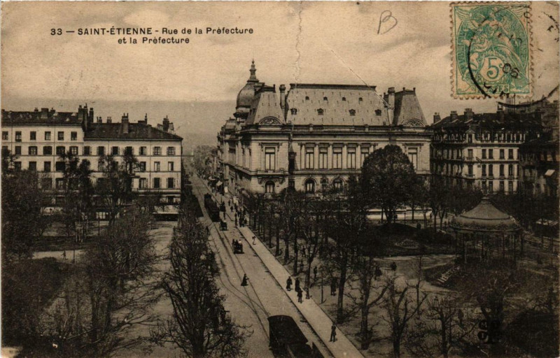 Carte postale ancienne Saint-Etienne Rue de la Préfecture. La Préfecture à Saint-Étienne