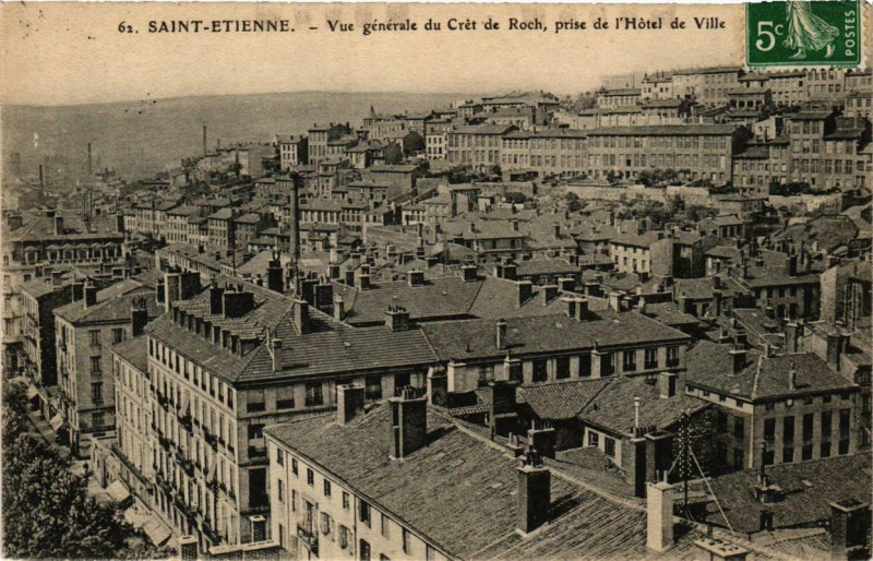 Carte postale ancienne Saint-Etienne Vue générale du Crét de Roch à Saint-Étienne