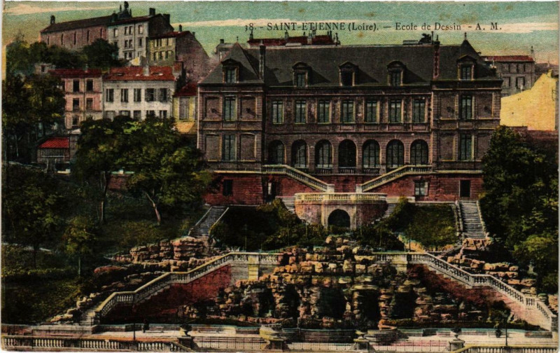 Carte postale ancienne Saint-Etienne Ecole de Dessin à Saint-Étienne