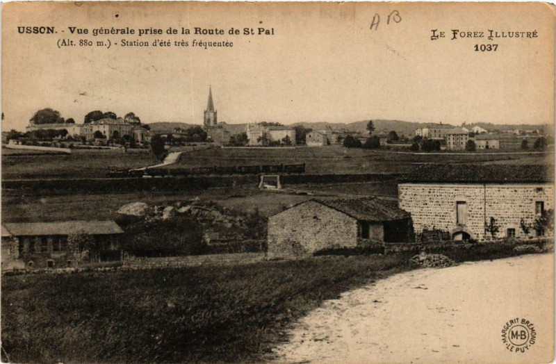 Carte postale ancienne Usson Vue générale prise de la Route de Saint-Pal