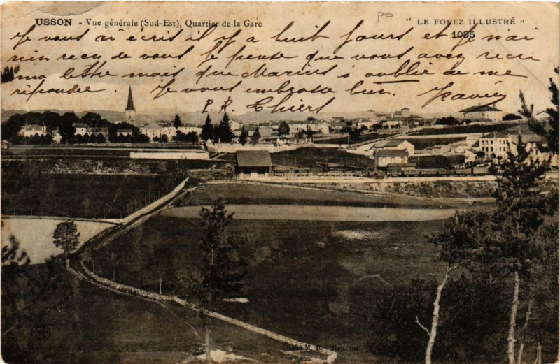 Carte postale ancienne Usson Vue générale. Quartier de la Gare