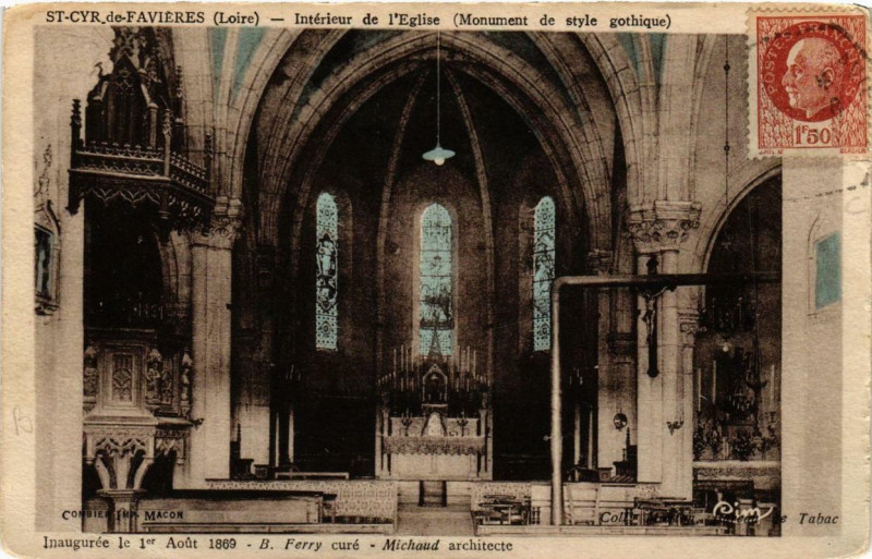 Carte postale ancienne Saint-Cyr-de-Favieres Interieur de l'Eglise à Saint-Cyr-de-Favières