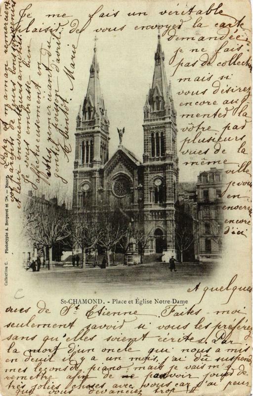Carte postale ancienne Saint-Chamond Place et Eglise N.-D. à Saint-Chamond