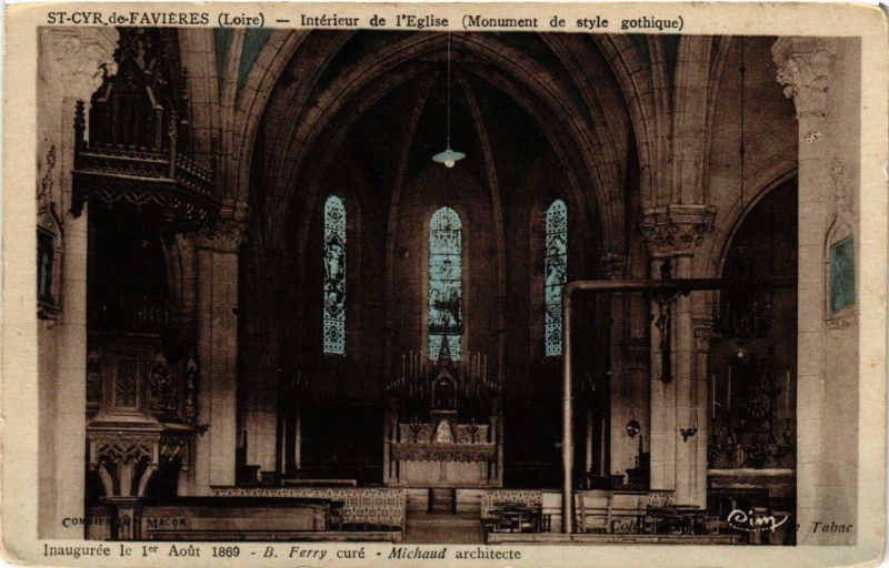 Carte postale ancienne Saint-Cyr-de-Favieres Intérieur de l'Eglise à Saint-Cyr-de-Favières