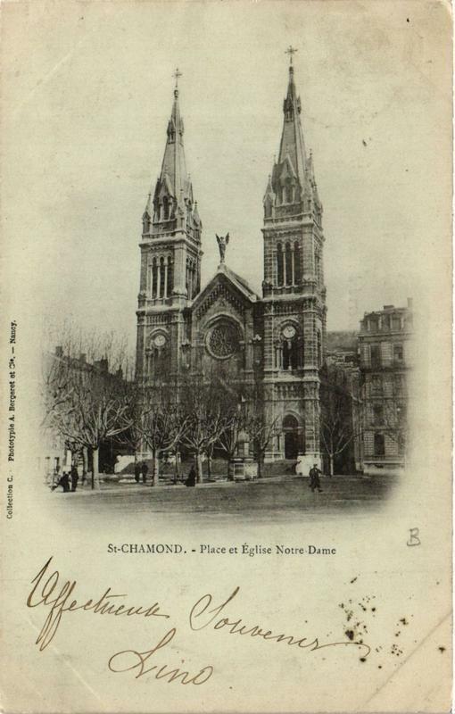 Carte postale ancienne Saint-Chamond Place et Eglise N.-D. à Saint-Chamond