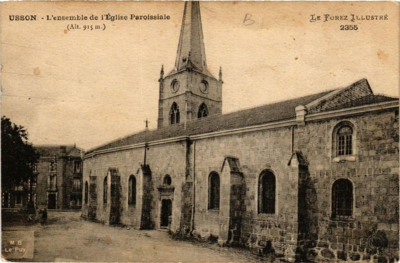 Carte postale ancienne Usson L'ensemble de l'Eglise Paroissiale