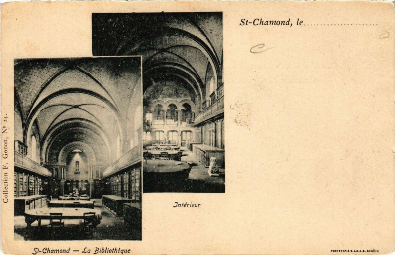 Carte postale ancienne Saint-Chamond La Bibliothéque Intérieur à Saint-Chamond