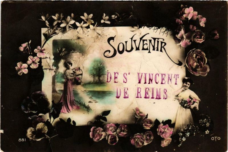 Carte postale ancienne Souvenir des Vincent de Reins