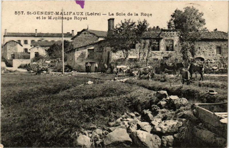 Carte postale ancienne Saint-Genest-Malifaux La Scie de la Roue et le Moulinage Royet à Saint-Genest-Malifaux