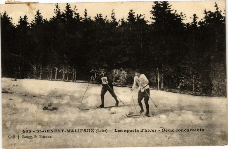 Carte postale ancienne Saint-Genest-Malifaux Les sports d'hiver Deux concurrents à Saint-Genest-Malifaux