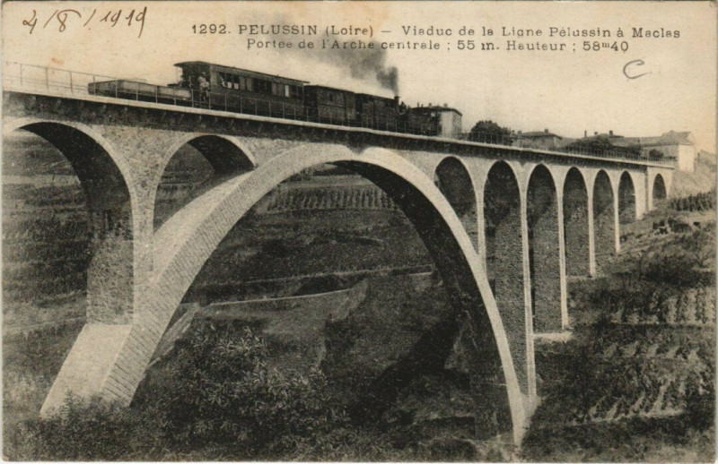 Carte postale ancienne Pelussin Viaduc de la Ligne Pelussin Portée de l'Arche centrale à Pélussin