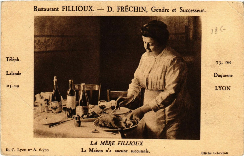 Carte postale ancienne Restaurant Fillioux - D. Frechin - Gendre et Successeur