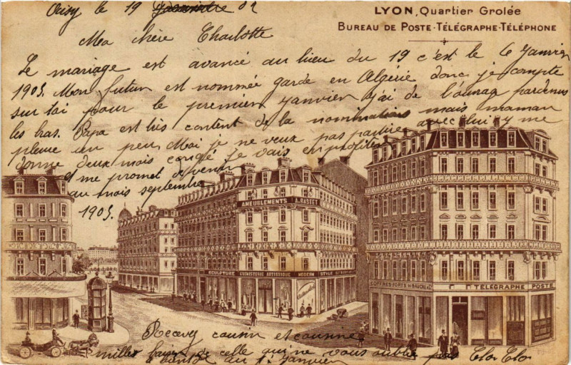 Carte postale ancienne Lyon - Quariter grolée - Bureau de Poste Telegraphe Telephone à Lyon