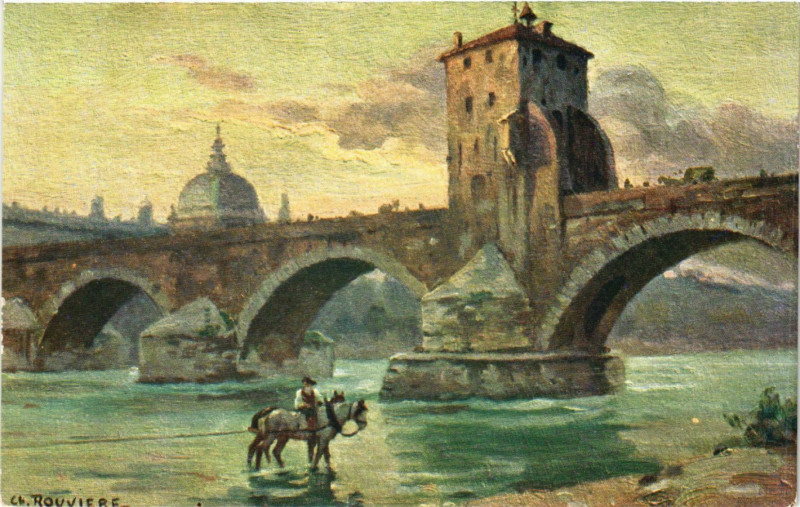 Carte postale ancienne Lyon Ancien - Le Pont de la Guillotiere et sa Redoute à Lyon