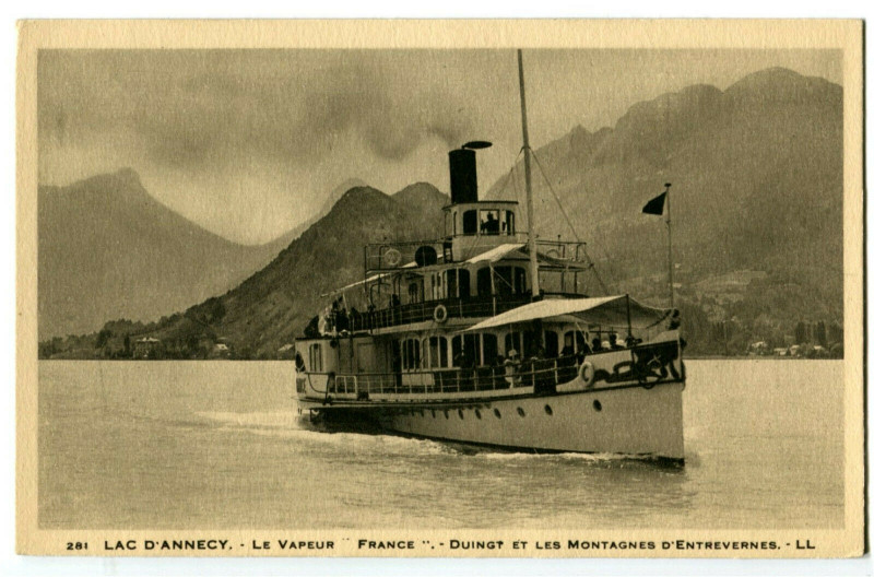 Carte postale ancienne Haute-Savoie Lac d'Annecy France Duingt et les Montagnes d'Entrevernes à Annecy