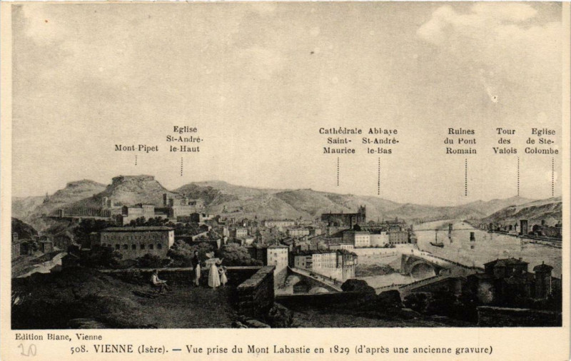 Carte postale ancienne Vienne - Vue prise du Mont Labastie en 1829 à Vienne