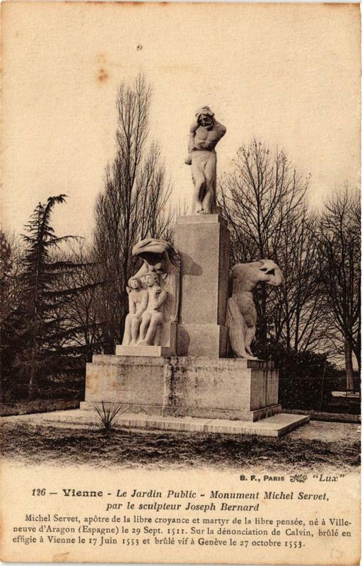Carte postale ancienne Vienne - Le Jardin Public-Monument Michel Servet à Vienne
