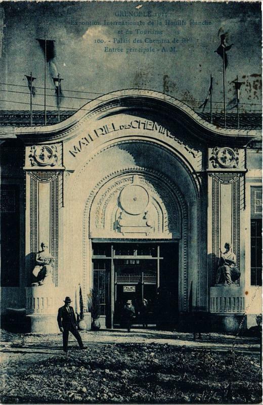 Carte postale ancienne Grenoble - Palai des Chemins de fer Entrée principale à Grenoble