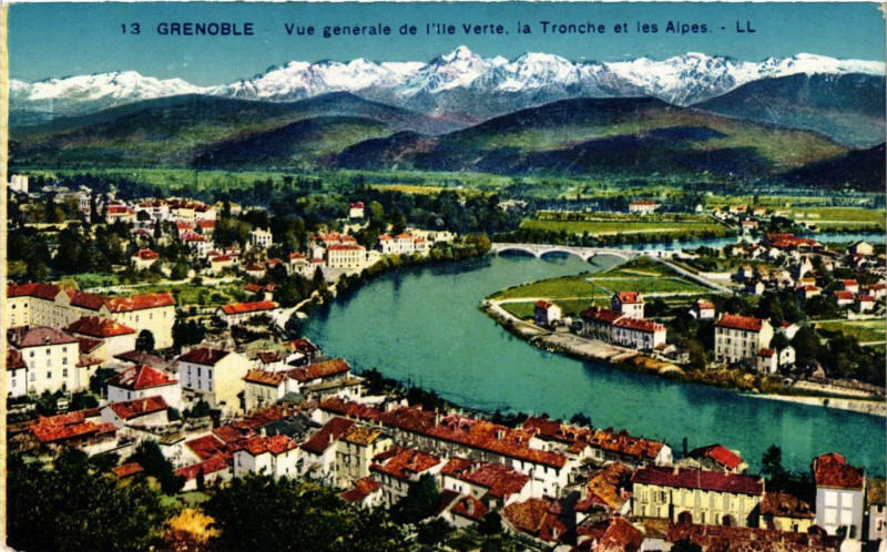 Carte postale ancienne Grenoble Vue générale de l'Ile Verte à Grenoble