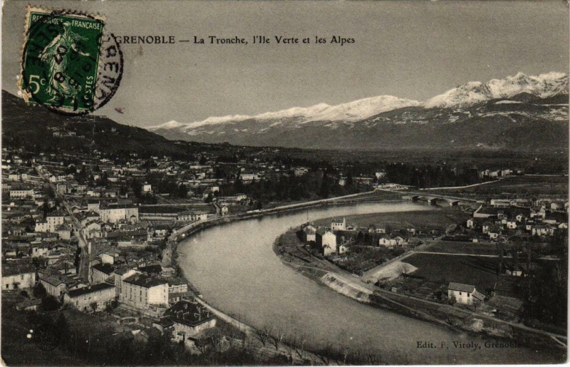 Carte postale ancienne Grenoble La Tronche l'Ile Verte et les Alpes à Grenoble