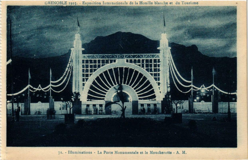 Carte postale ancienne Grenoble Illuminations La Porte Monumentale et le Moucherotte à Grenoble