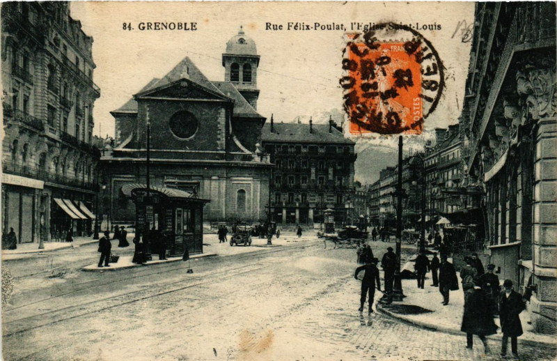 Carte postale ancienne Grenoble - Rue Felix Poulet l'Eglise Saint-Louis à Grenoble