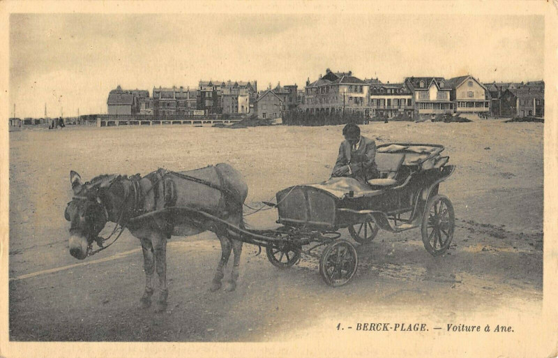 Carte postale ancienne Berck Plage Voiture A Ane à Berck