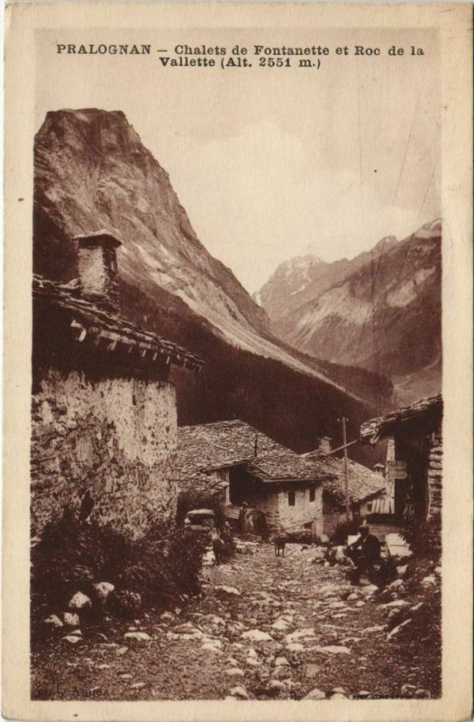 Carte postale ancienne Pralognan-la-Vanoise Chalets de Fontanette et Roc de la Vallette à Pralognan-la-Vanoise
