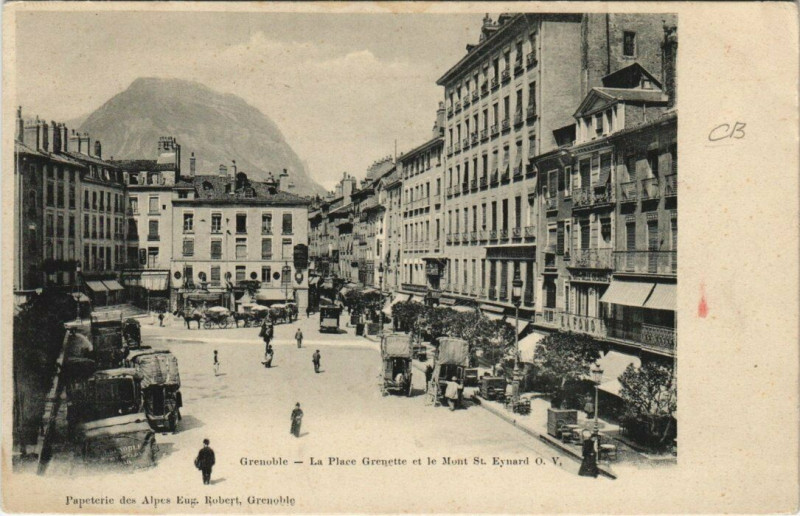 Carte postale ancienne Grenoble La Place Grenette et le Mont Saint-Eynard à Grenoble