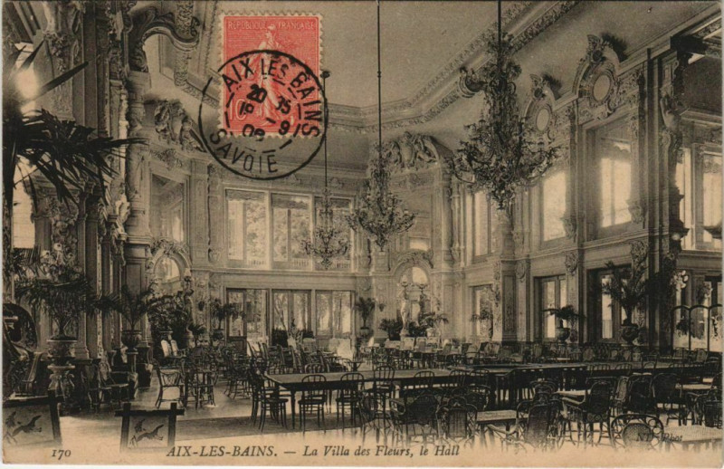 Carte postale ancienne Aix-les-Bains La Villa des Fleurs - Le Hall à Aix-les-Bains