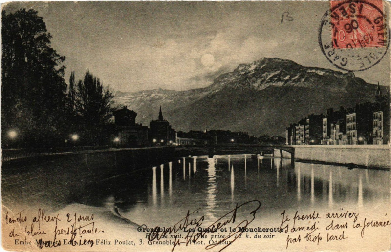 Carte postale ancienne Grenoble - Les Quais et le Moucherotte à Grenoble