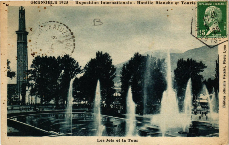 Carte postale ancienne Grenoble 1925 - Expo internationale..-Les Jets et la Tour à Grenoble