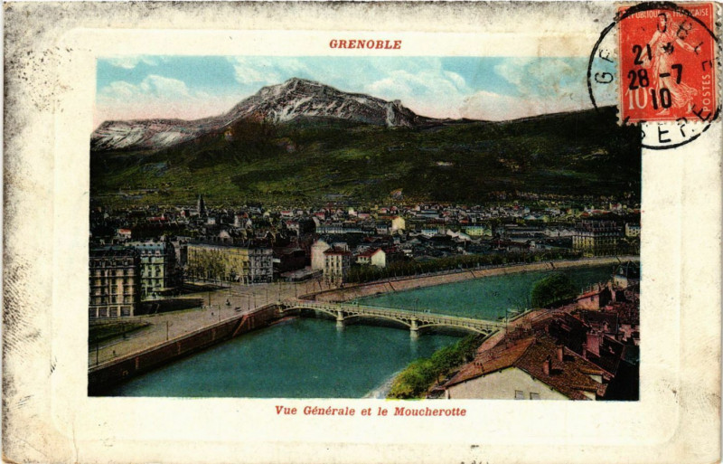 Carte postale ancienne Grenoble - Vue générale et le Moucherotte à Grenoble