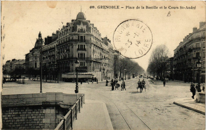 Carte postale ancienne Grenoble - Place de la Bastille et le Cours Saint-Andre à Grenoble