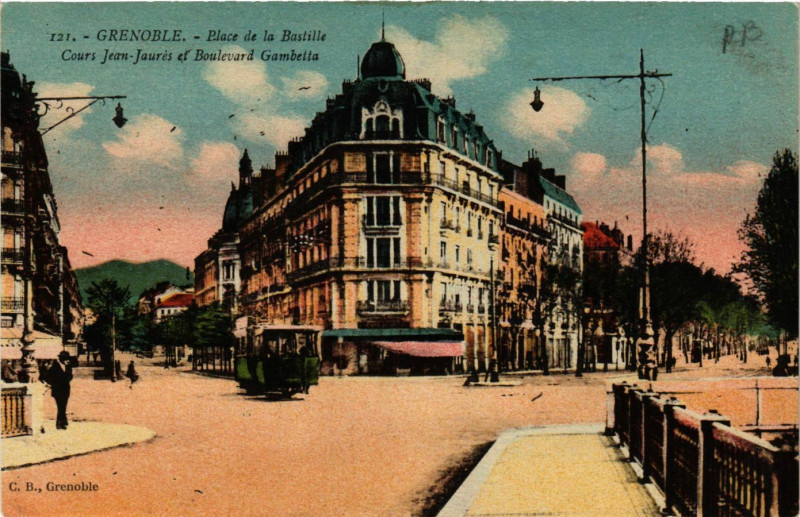 Carte postale ancienne Grenoble - Place de la Bastille - Cours Jean-Jaures et Boulevard à Grenoble