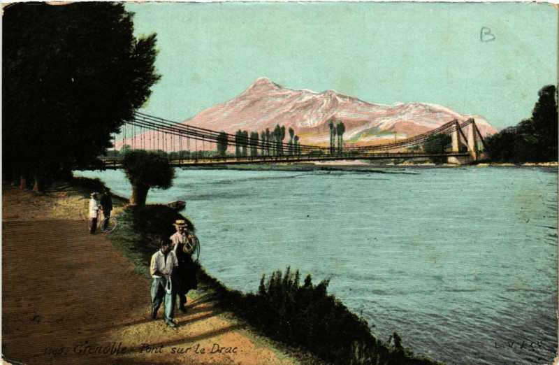 Carte postale ancienne Grenoble - Pont sur le Drac à Grenoble