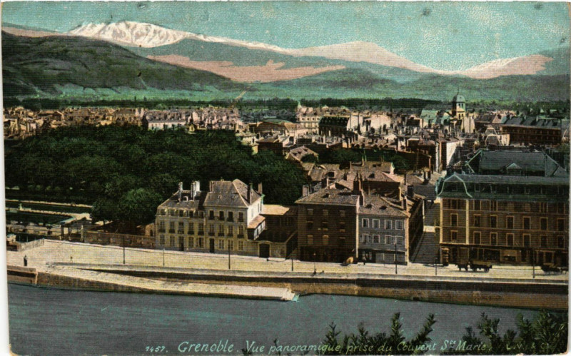 Carte postale ancienne Grenoble - Vue panoramique prise du Couvent Sainte-Marie à Grenoble