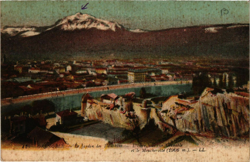 Carte postale ancienne Grenoble - Le Jardin des Dauphins - L'Isere vue sur Grenoble à Grenoble