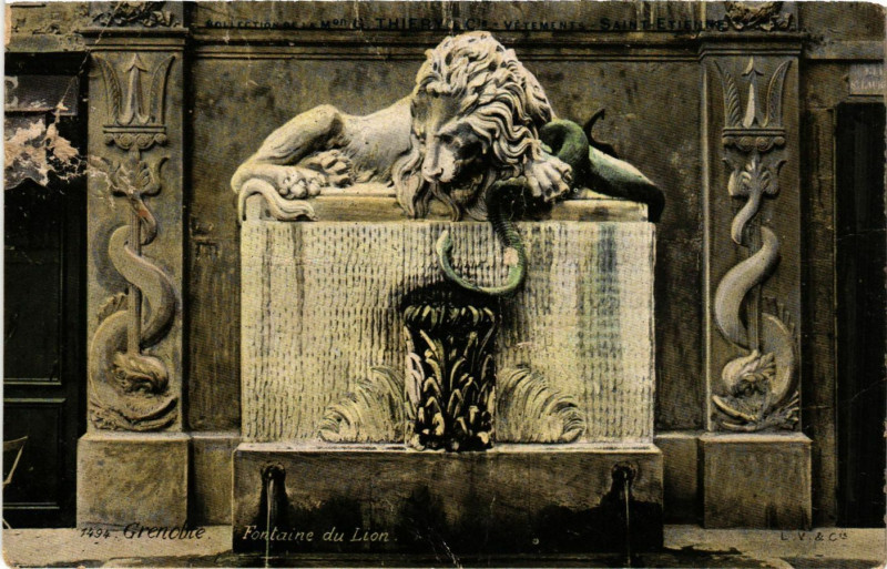 Carte postale ancienne Grenoble - Fontaine du Lion à Grenoble