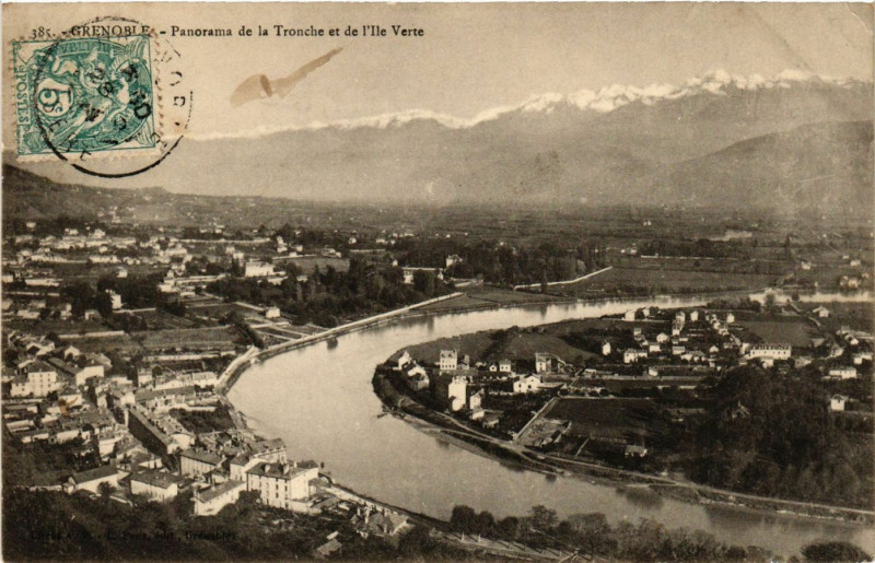 Carte postale ancienne Grenoble - Panorama de la Troncle et de l'Ile Verte à Grenoble