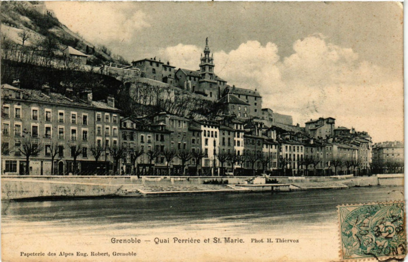 Carte postale ancienne Grenoble - Quai Perriere et Saint-Marie à Grenoble