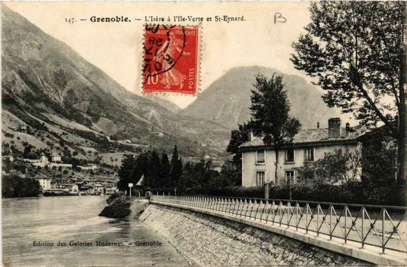 Carte postale ancienne Grenoble - L'Isere a l'Ile Verte et Saint-Eynard à Grenoble